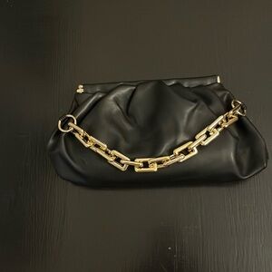 Gold chain black pouch purse